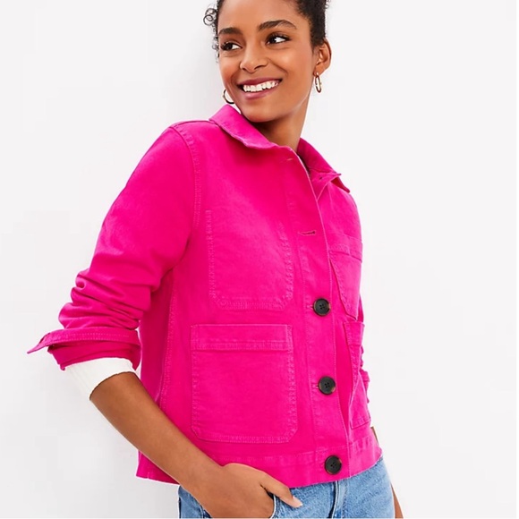 LOFT Denim Chore Utility Jacket in Hot Magenta Size Extra Large - Picture 6 of 7